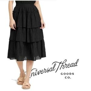 Universal Threads High-Rise Tiered Midi Skirt Black NWT